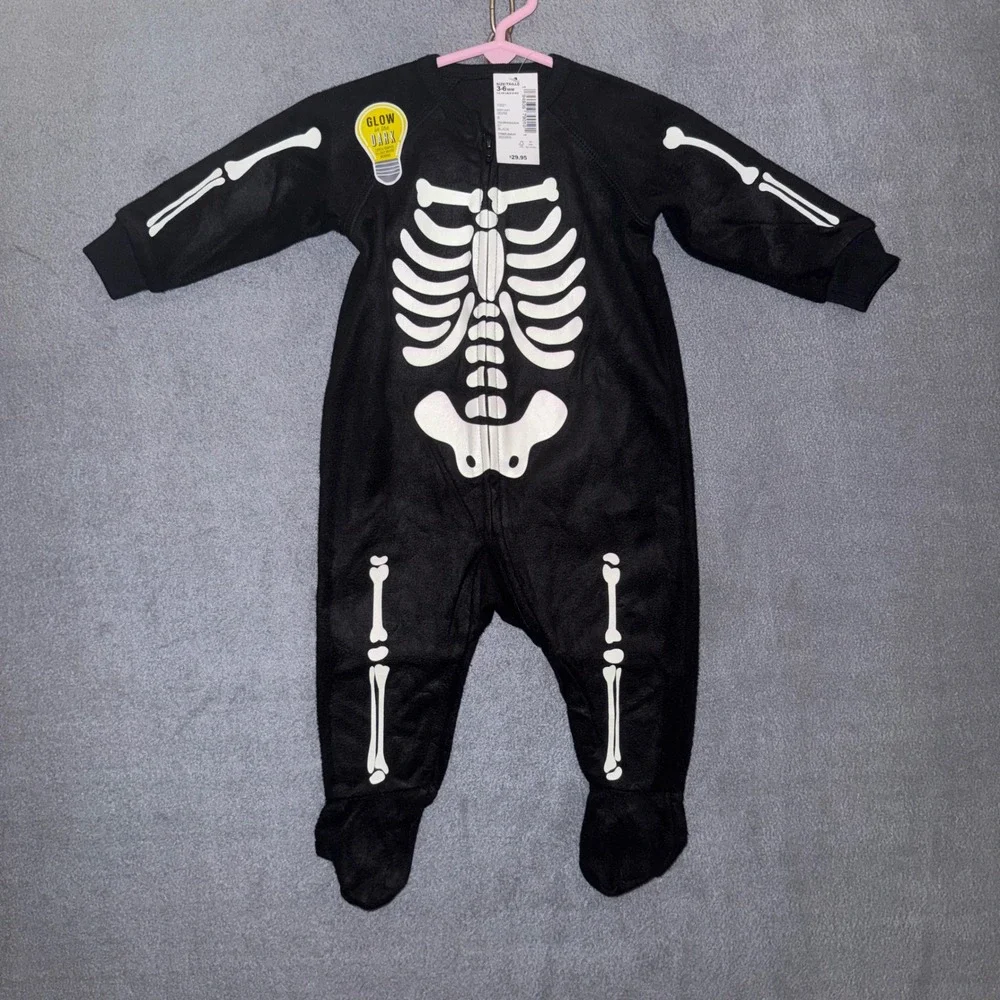 PJ Place Skeleton Glow in the Dark Fleece Sleeper Black 3-6M NWT Halloween